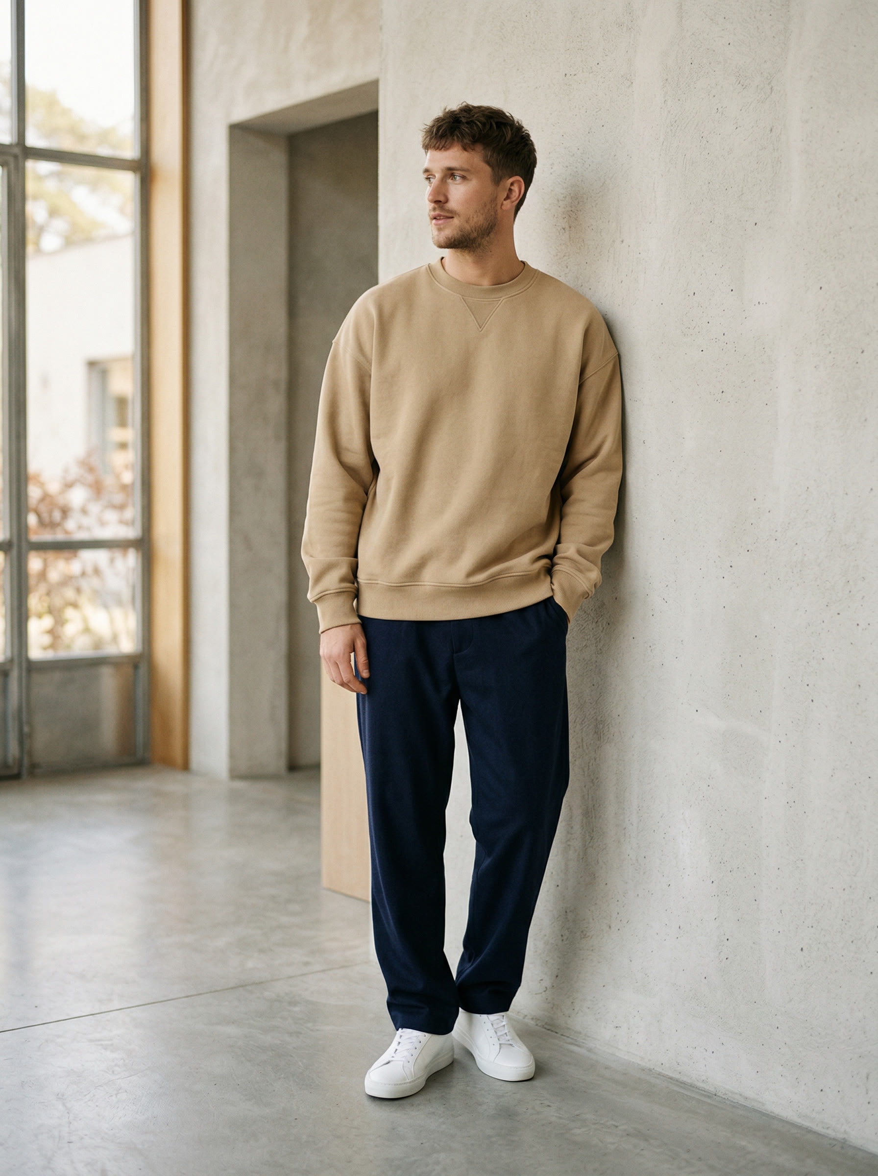 Oversized luksus sweatshirt i varm sandfarve