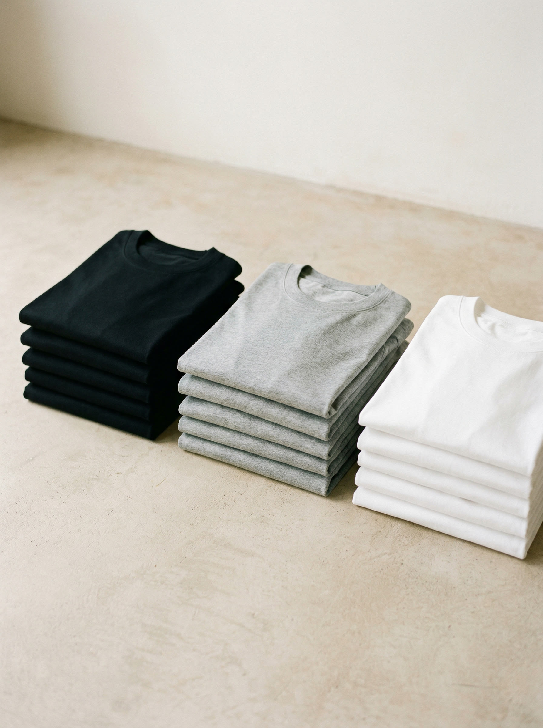 Minimalistiske t-shirts i sort, grå og hvid